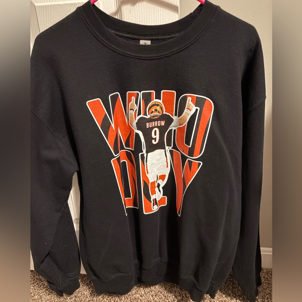 Who Dey Black and Orange Graphic Crewneck Sweater